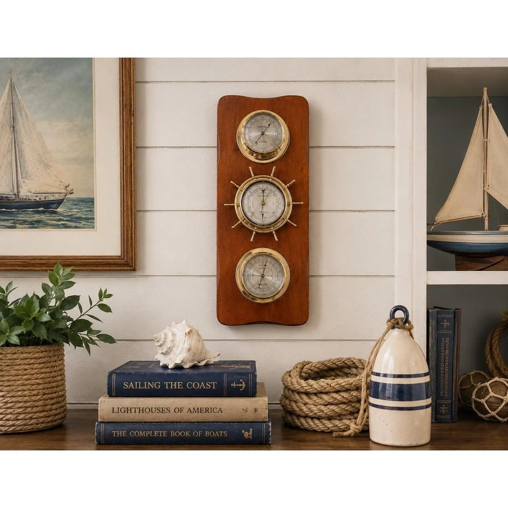 Nautical Weather Station Wall Brass Barometer Thermometer Hygrometer Decor